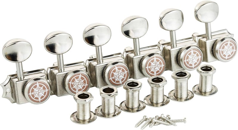 guyker 6-in-line Vintage Guitar Lock String Tuners – Locking Tuning Key Pegs Machine Heads Replacement Parts for ST TL Style Electric Guitars Gear Ratio 1:15 – nickel - Image 2